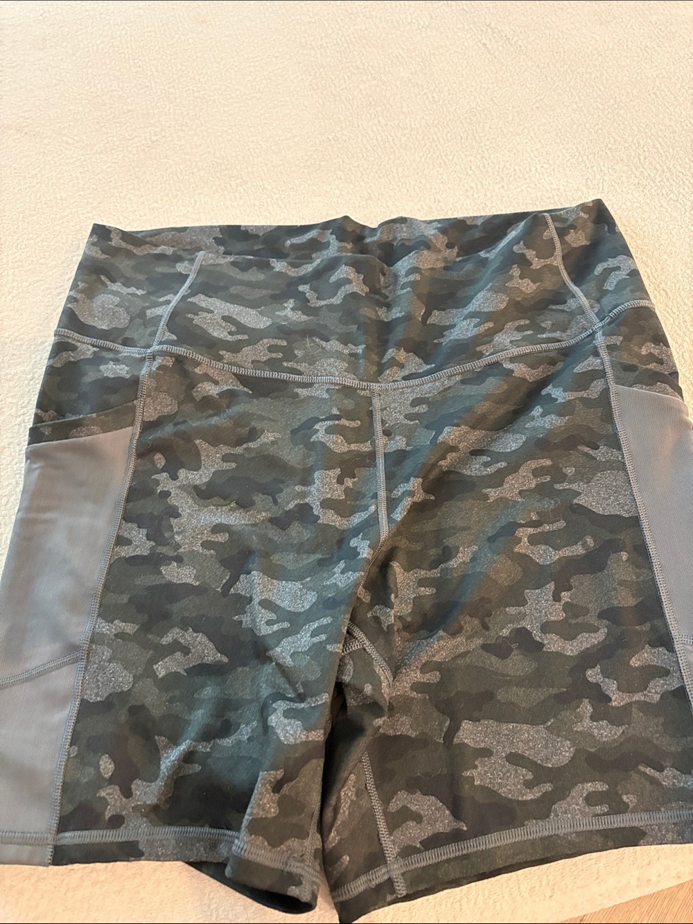 Fabletics Black and Gray Camo High-Waist PowerHold Shorts